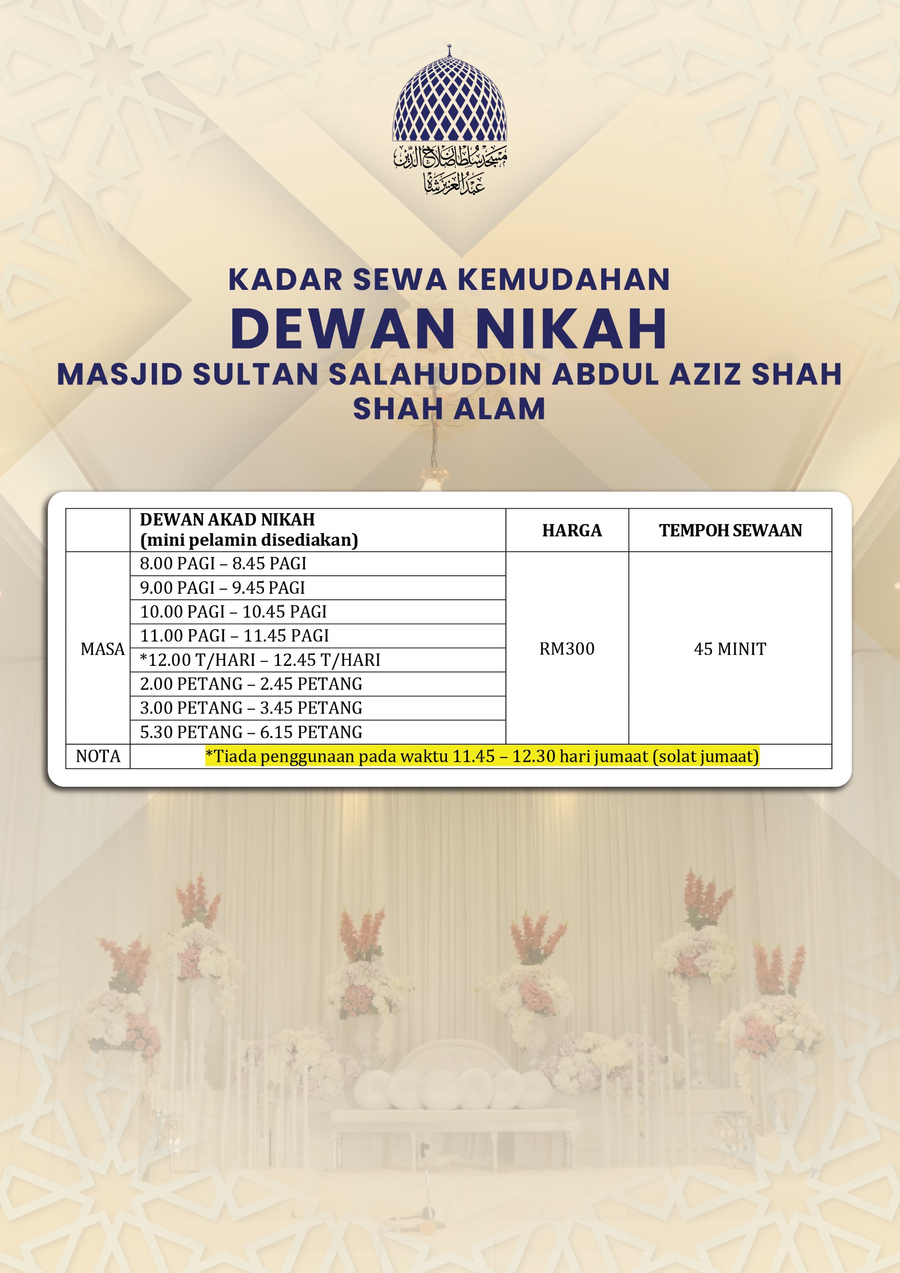 KADAR SEWA KEMUDAHAN DEWAN NIKAH